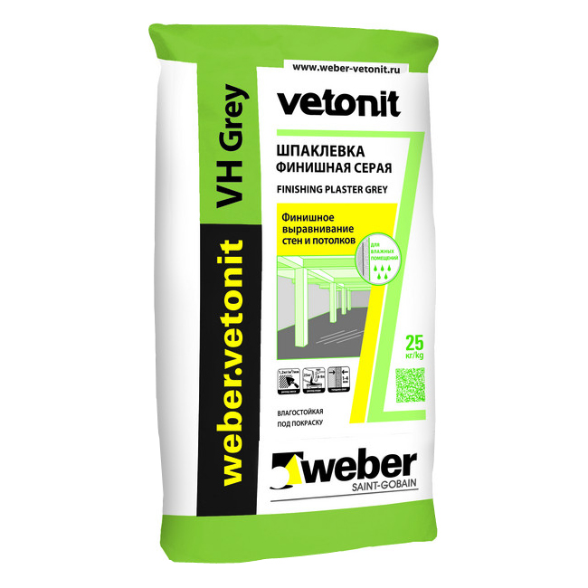 Сухие шпатлевки  ГдеМатериал Weber.Vetonit VH Grey 20 кг, Шпатлевка цементная финишная (серая)