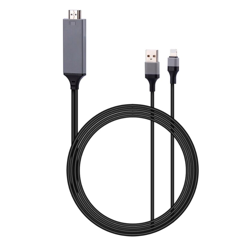  Кабель переходник для iPhone на HDMI и USB (Черный)