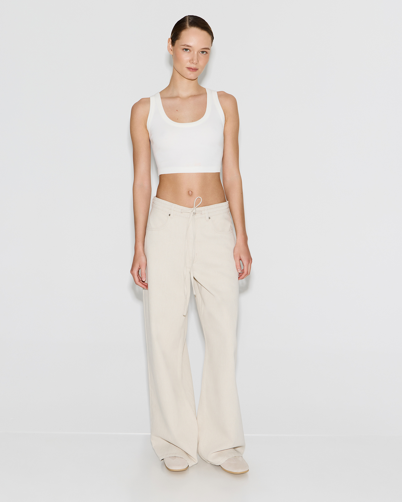 Джинсы Wide Leg WL302 светло-бежевого цвета