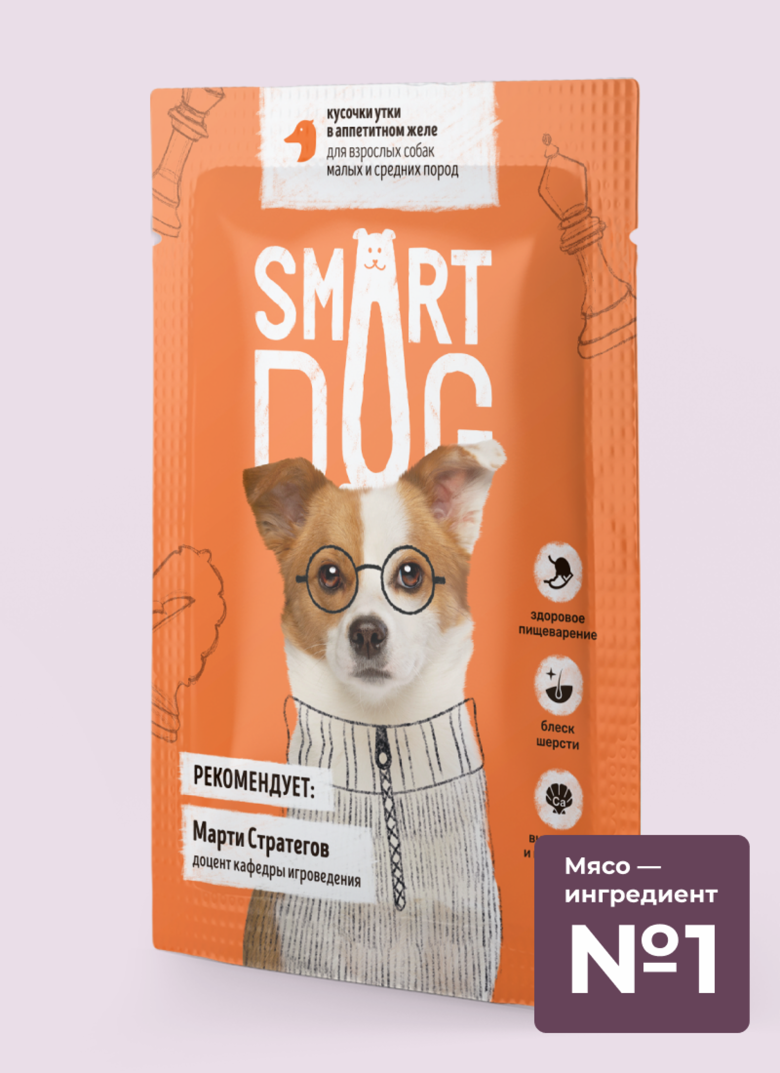 Smart Dog паучи для взрослых собак малых и средних пород кусочки утки в аппетитном желе (85 г)