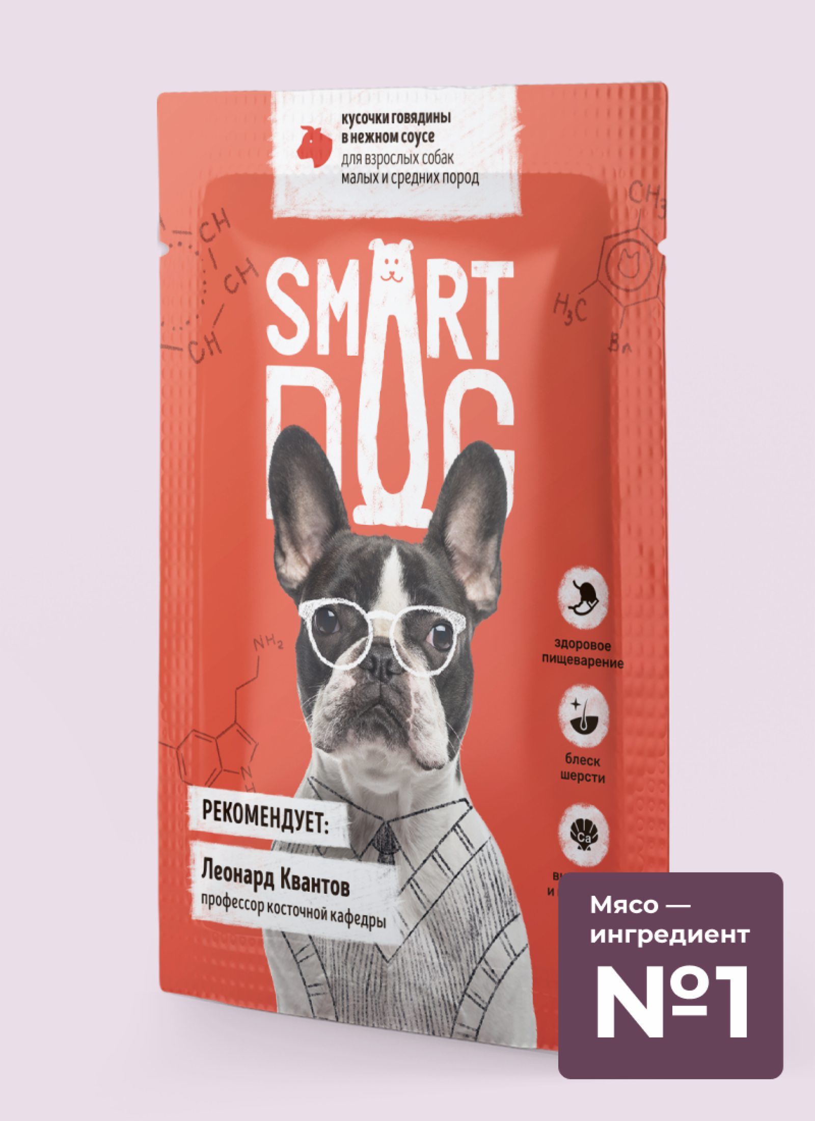 Smart Dog паучи для взрослых собак малых и средних пород кусочки говядины в нежном соусе (85 г)