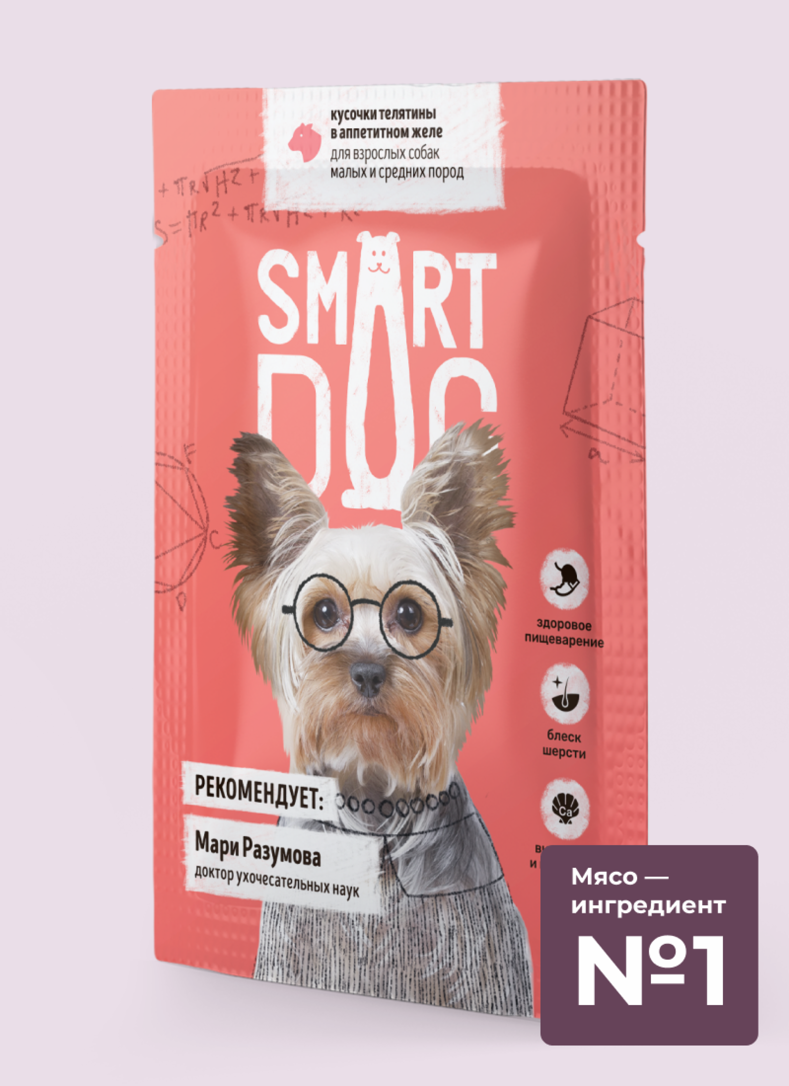 Smart Dog паучи для взрослых собак малых и средних пород кусочки телятины в аппетитном желе (85 г)