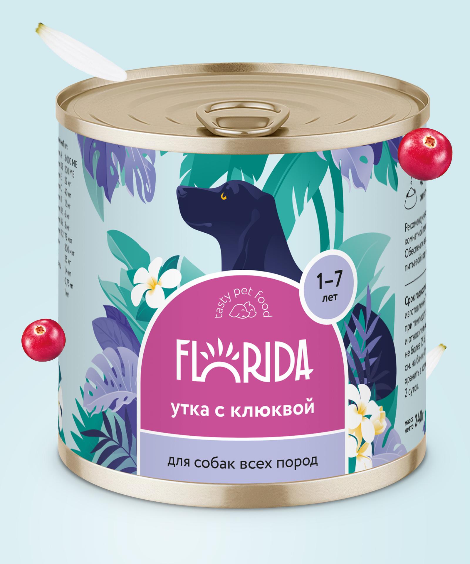 FLORIDA консервы для собак Утка с клюквой (240 г)