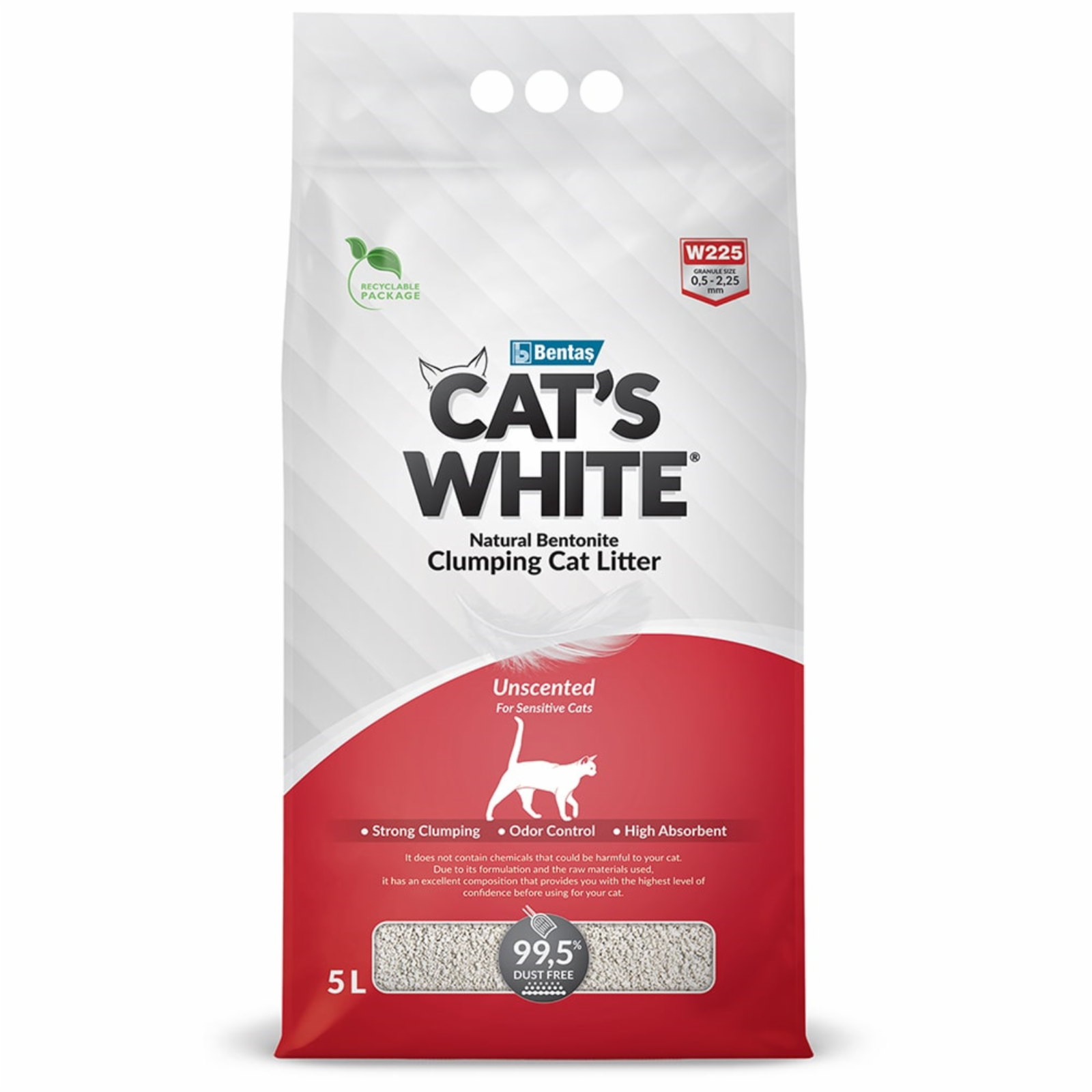 Cat's White наполнитель комкующийся натуральный без ароматизатора для кошачьего туалета (20 л)