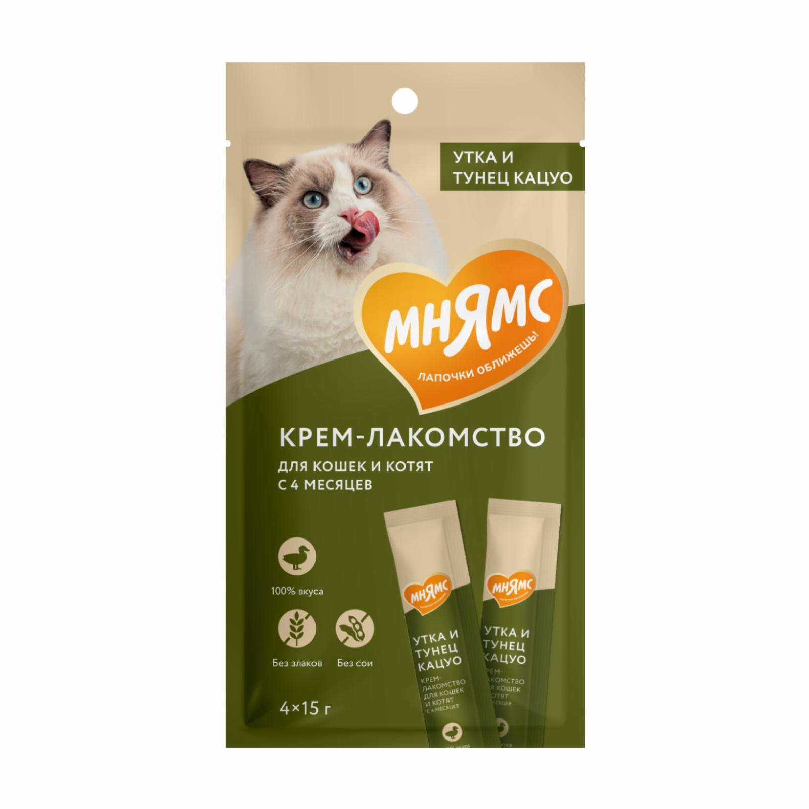   Petshop Мнямс крем-лакомство для кошек с уткой и тунцом Кацуо, 15г (1 шт)