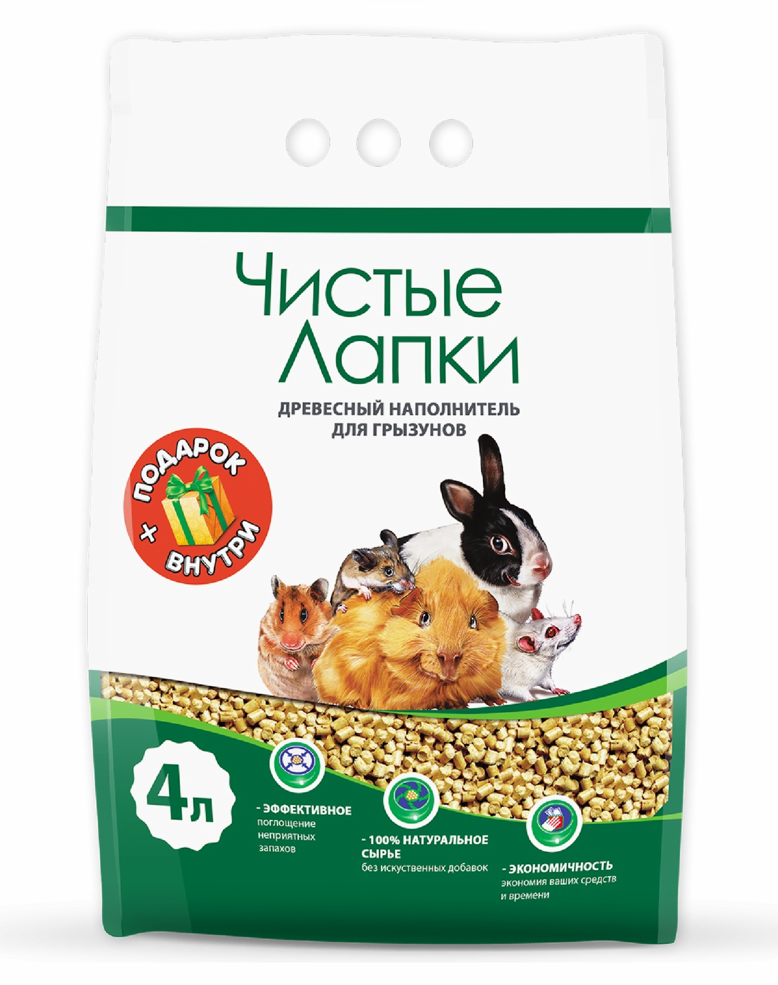   Petshop Чистые лапки древесный наполнитель для грызунов, 4 л (1.5 кг)