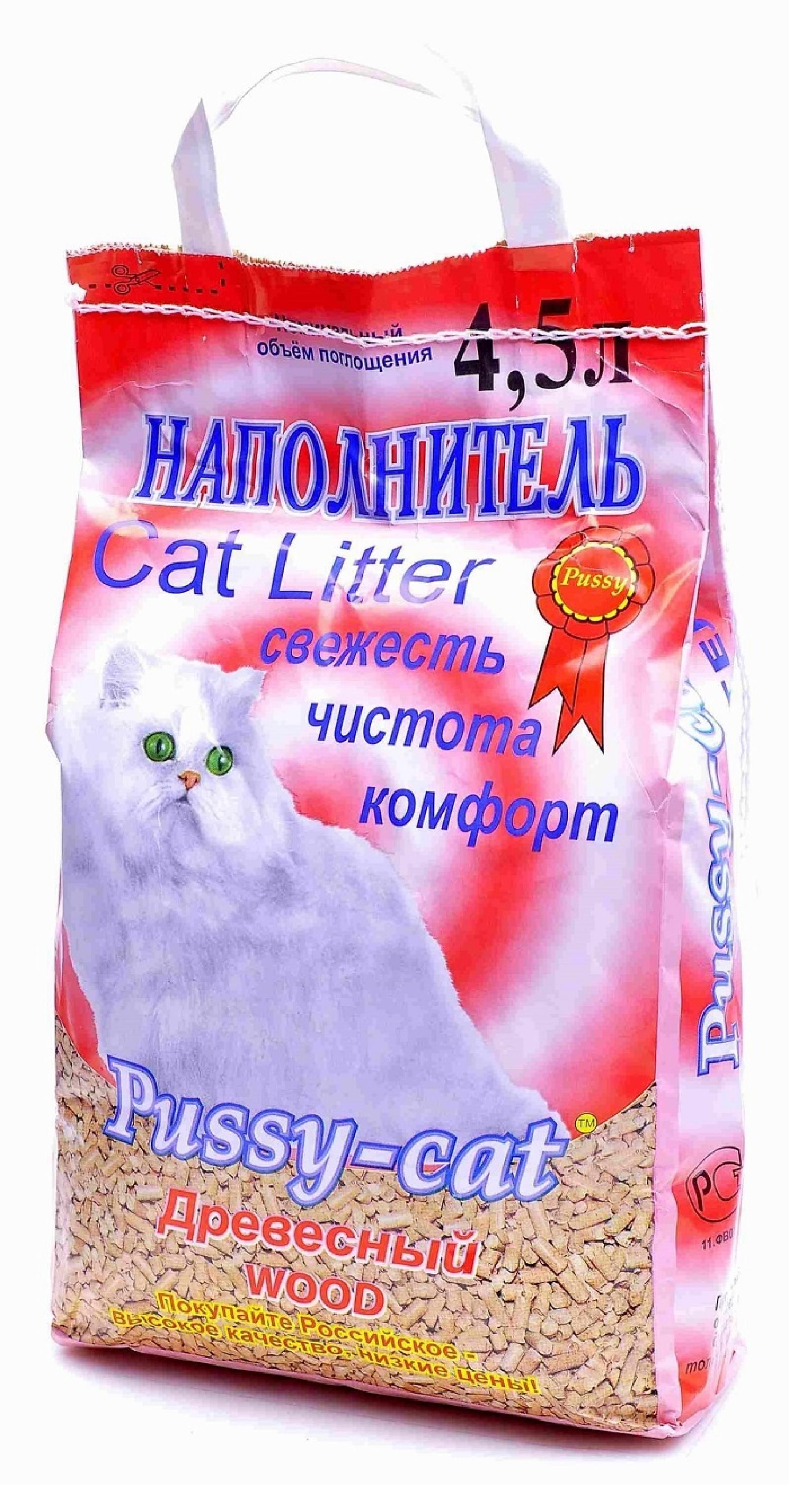 Pussy-Cat древесный наполнитель, 4,5л (2.8 кг)