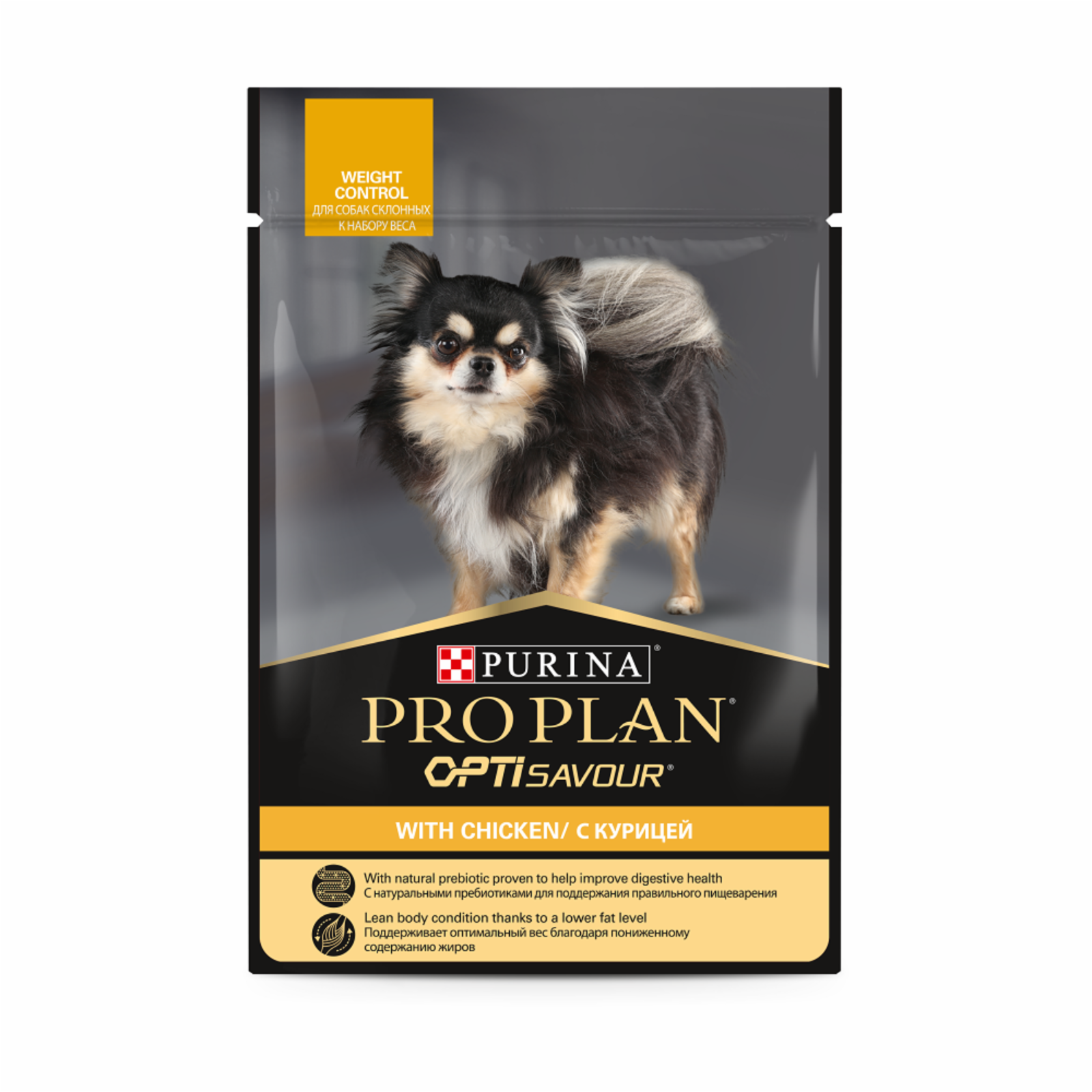 PRO PLAN® (паучи) влажный корм для собак мелких и карликовых пород при лишнем весе с курицей, Opti Savour (85 г)