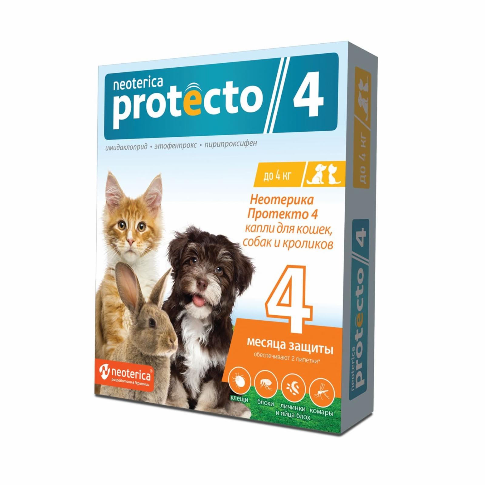 Аптека Neoterica Protecto капли от блох и клещей для кошек и собак до 4 кг, 2 шт. (56 г)