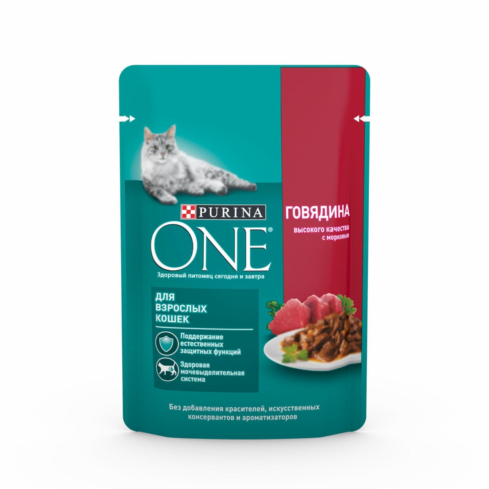 Purina ONE паучи с говядиной и морковью для взрослых кошек (75 г)