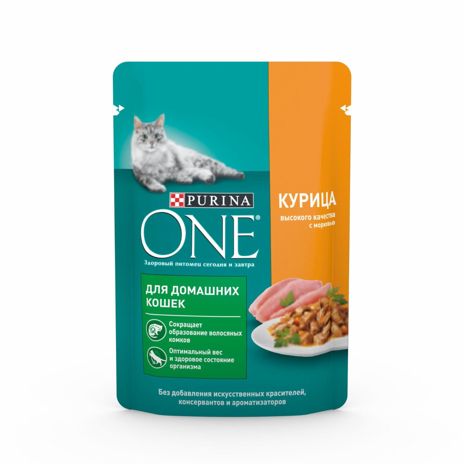 Purina ONE паучи с курицей и морковью для домашних кошек (75 г)