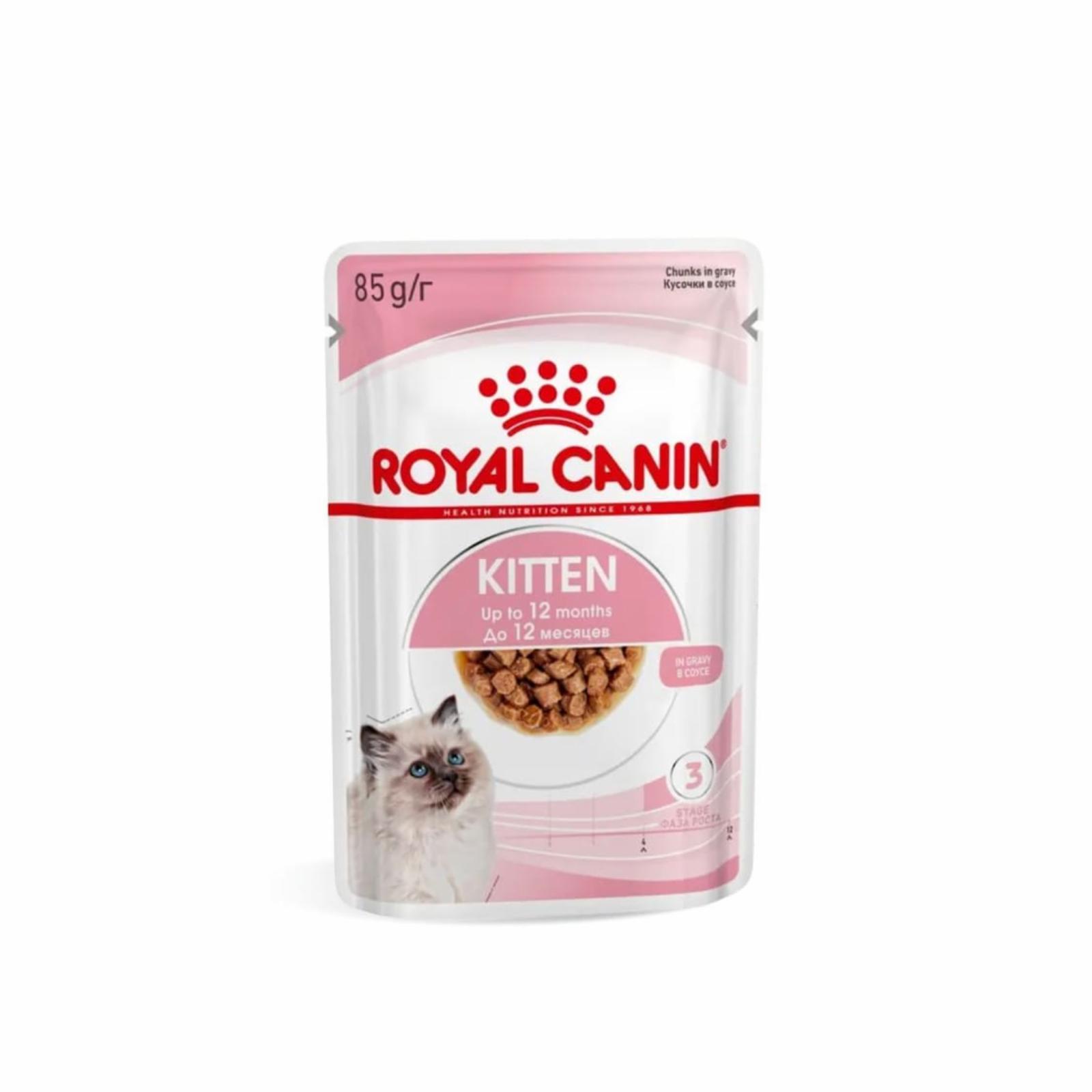 Royal Canin паучи для котят в период второй фазы роста в возрасте до 12 месяцев, кусочки в соусе, Kitten Gravy (28 шт)