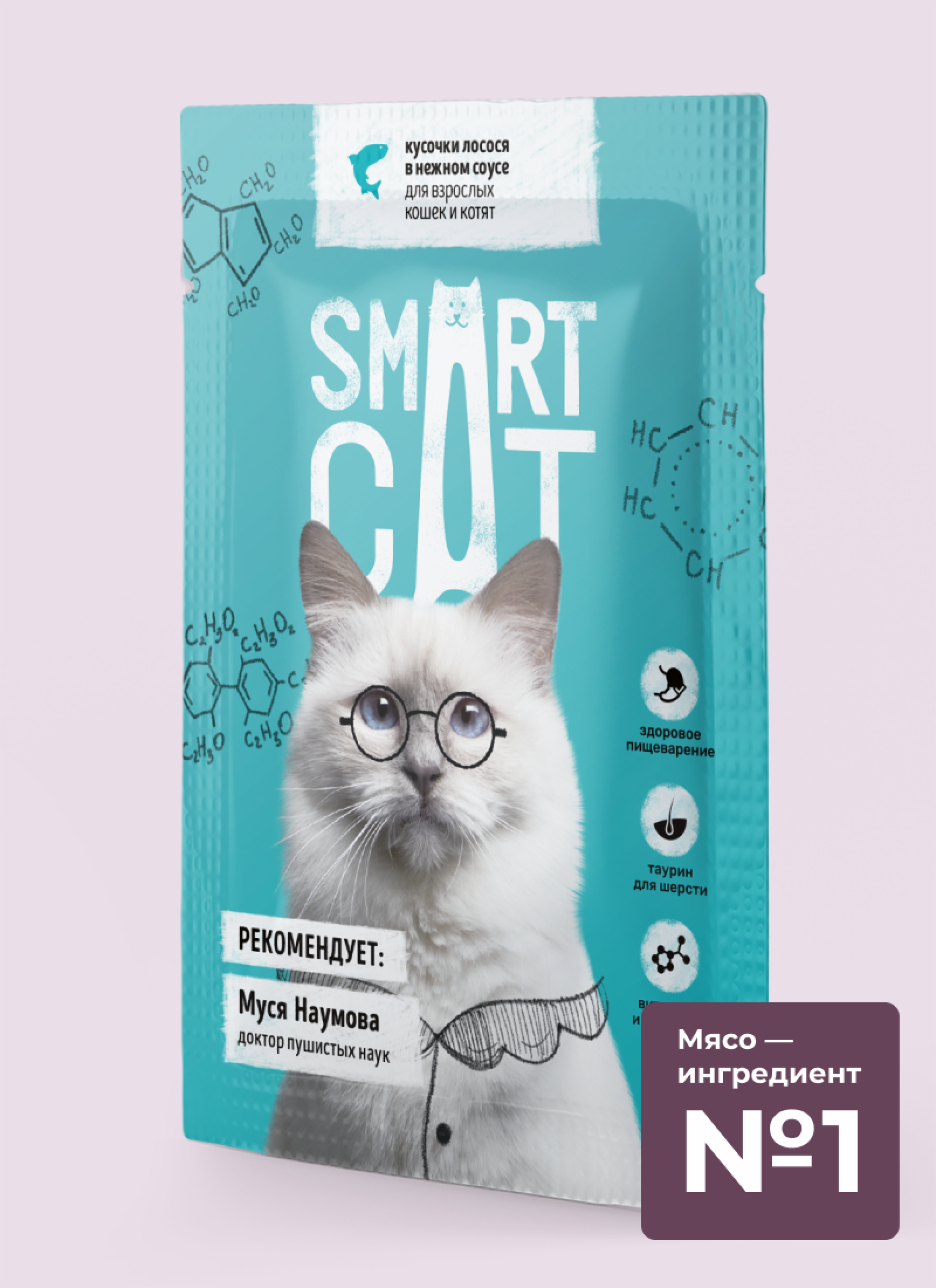 Smart Cat паучи для взрослых кошек и котят: кусочки лосося в нежном соусе (85 г)