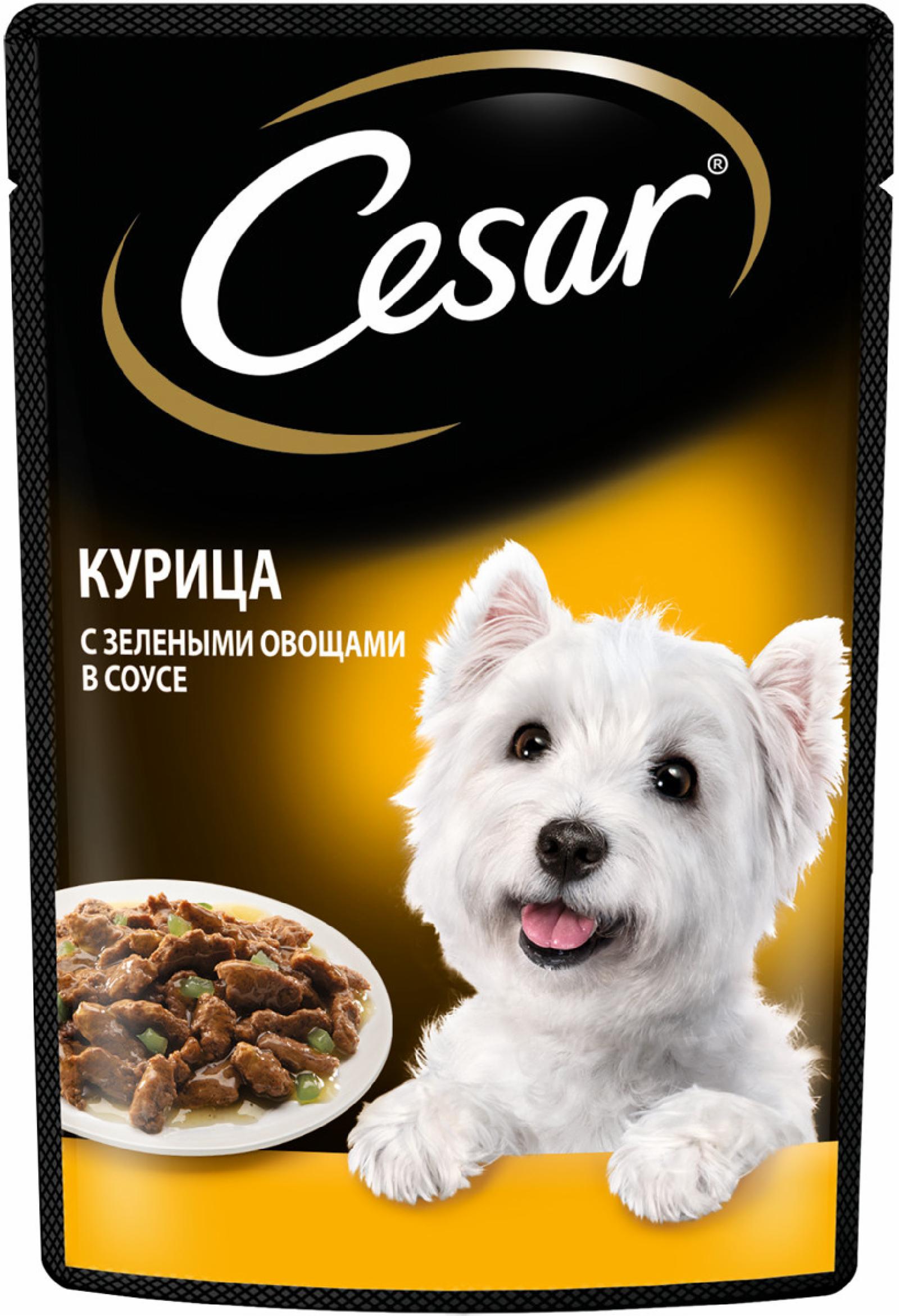 Паучи  Petshop Cesar влажный корм Cesar для взрослых собак, с курицей и зелеными овощами в соусе (85 г)