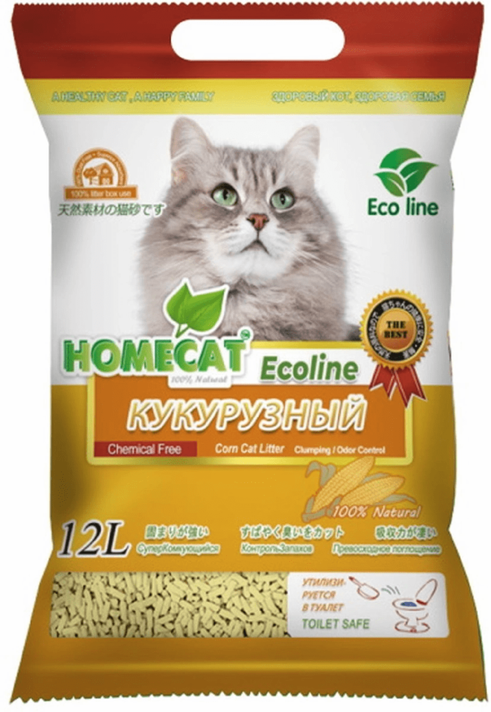 Homecat наполнитель кукурузный комкующийся наполнитель Эколайн (5.6 кг)