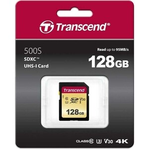 Карта памяти Transcend 128GB SDXC Class 10 UHS-I U3 V30 R95, W60MB/s (TS128GSDC500S)