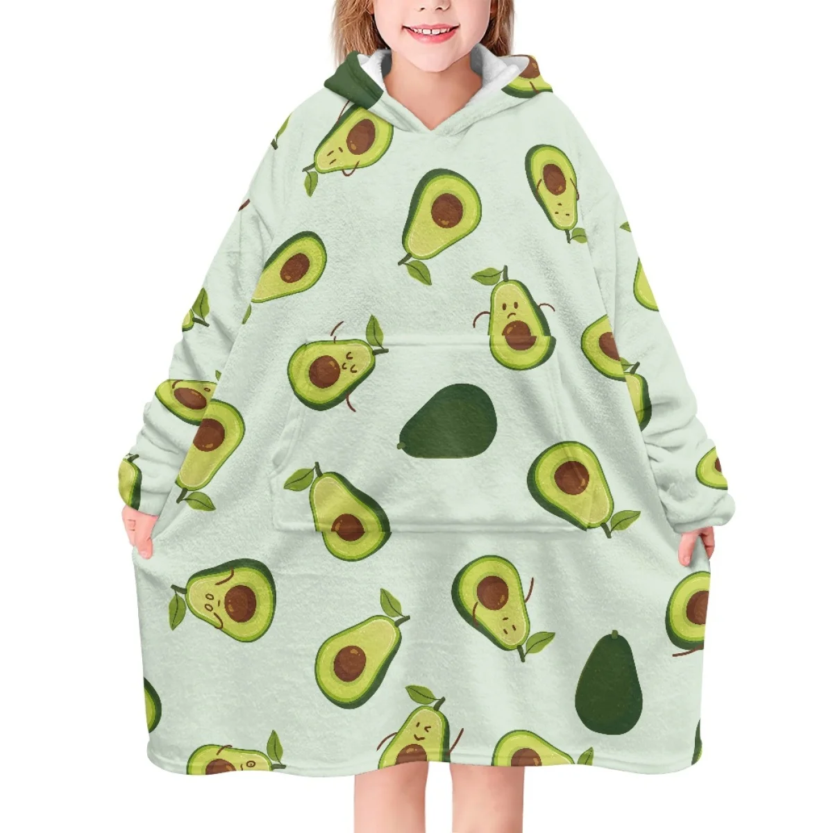 Children's Clothing New Trendy Sweatshirt Cartoon Cute Avocado Pattern Kids Tops Clothing Hoodie Blankets Wearable Home Casual Soft Hoodie Pajamas