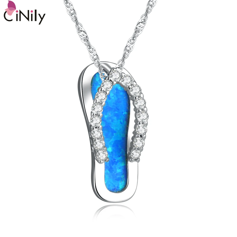 Fine Jewelry CiNily Blue/White Opal Pendant Cubic Zirconia Authentic 925 Sterling Silver Opal Jewelry Gifts for Women Girls Gemstone Necklace