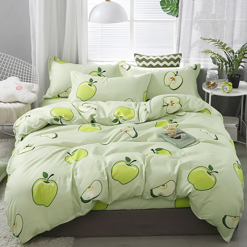 Home Textile Simple Green Apple Bedding Set Duvet Cover Sheet Set With Pillowcase Twin Full Queen Kids Adults 3/4Pcs Bedclothes