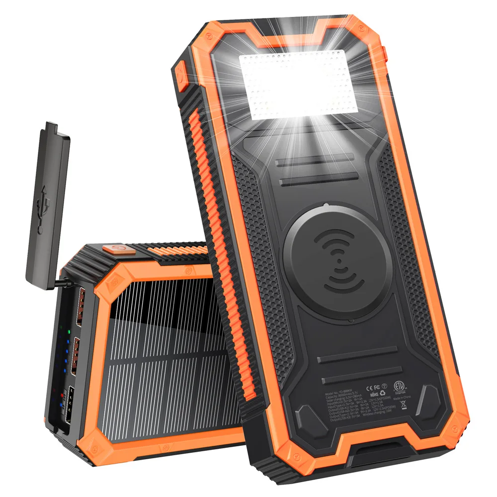 Waterproof Solar Power Bank PD Fast Charging 30000mAh Wireless Power Bank for Mountain Lighting