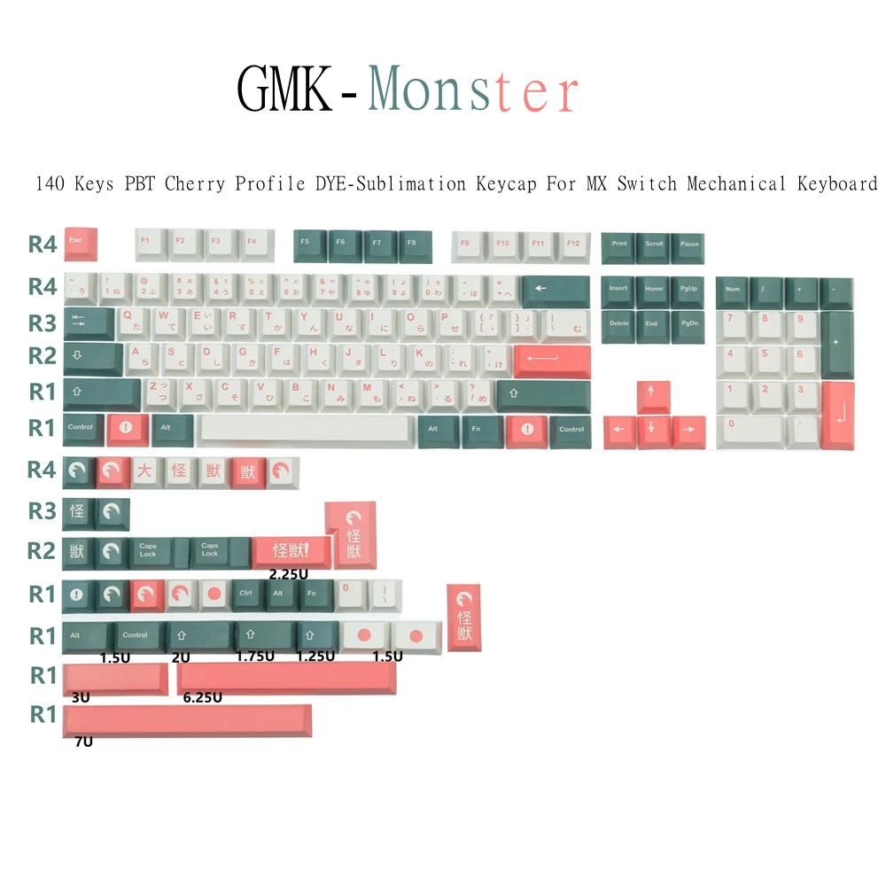140Keys Full Set PBT GMK Monster Keycaps Cherry Profile DYE- Sublimation Keycap For Mechanical Keyboard Ansi 60% 80% 100% Layout