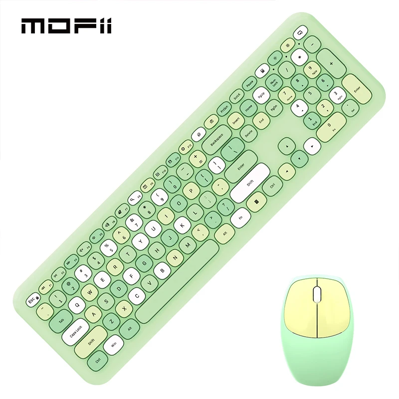 Mofii Green 2.4G Wireless Keyboard Mouse Set USB Office Gaming Keyboard And Mouse Pink Combo For Mac Notebook Laptop Desktop PC