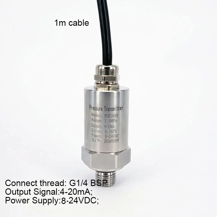 0 to 10-100kpa(14.5PSI) for choice Silicon Pressure Transmitter Pressure Transducer with 1m cable G1/4 4-20mA output