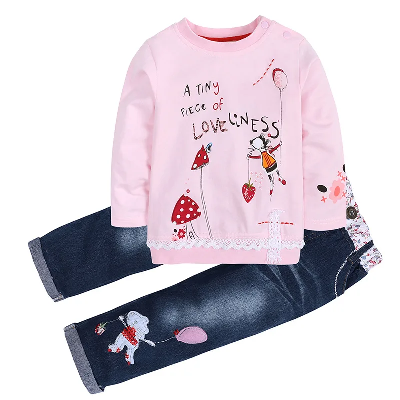 Children's Clothing  AliExpress Autumn Girls Cartoon Set kids Fashion Toddler Clothes baby jeans Long-sleeved Denim Sets little girl cute Christmas Outfit
