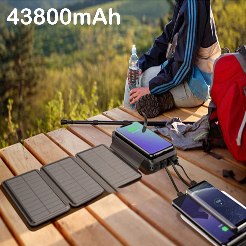 New Fast Qi Wireless Charger Solar Power Bank 43800mAh PD 20W Fast Charging Powerbank for iPhone 13 12 Samsung S21 Xiaomi
