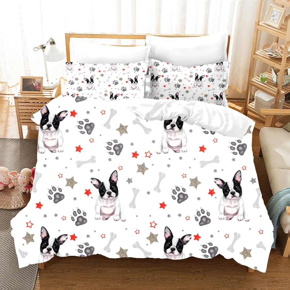 Home Textile 3D Cartoon Printed Dog Bedding Set Green Plants Duvet Cover Pillowcase Comforter Cover Adult Kids Bedclothes Simple Bed Linens