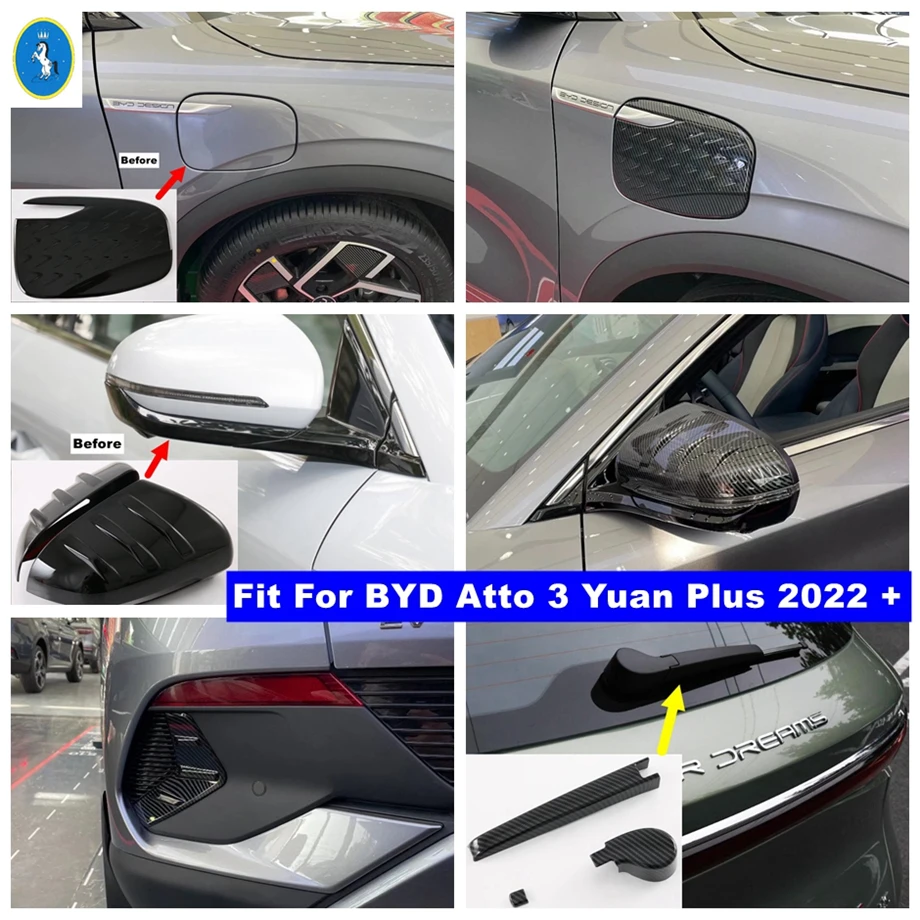 Carbon Fiber Rear Fog Lights Eyebrow Window Wiper Charging Cover Trim For BYD Atto 3 Yuan Plus 2022 2023 Exterior Accessories