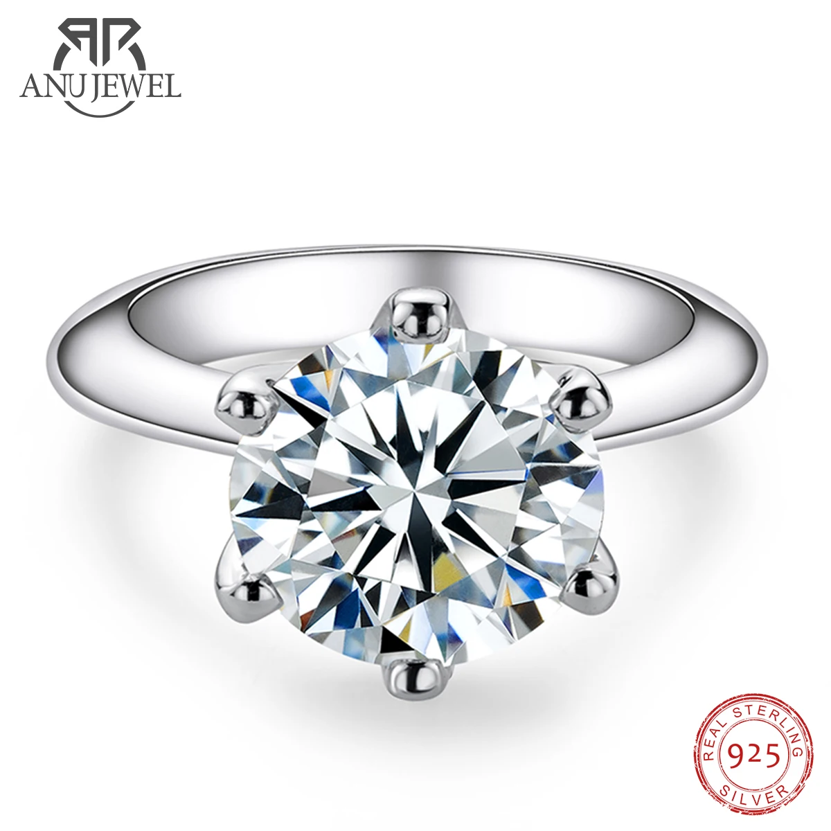 AnuJewel 1ct 2ct 3ct 5ct D Color Moissanite Engagement  Ring For Women 925 Sterling Silver Solitaire  Ring  Wholesale