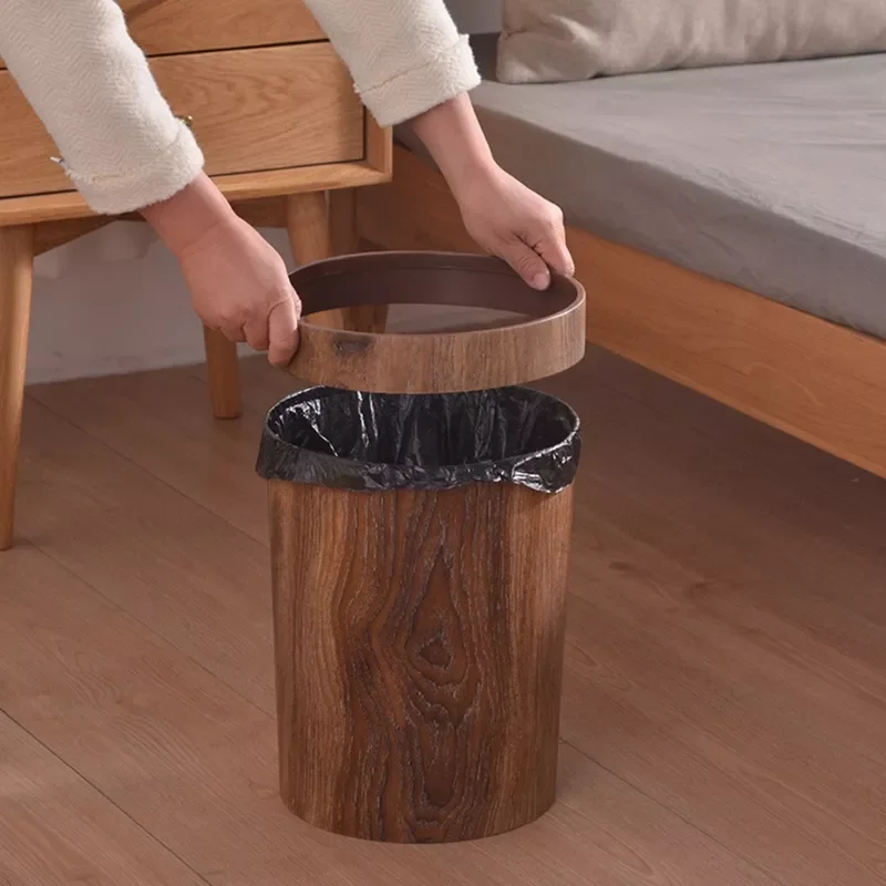 Household Merchandises  AliExpress Wood Grain Trash Can Home Living Room Kitchen Garbage Bin Office Toilet Paper Basket Bathroom Bedroom Supplies