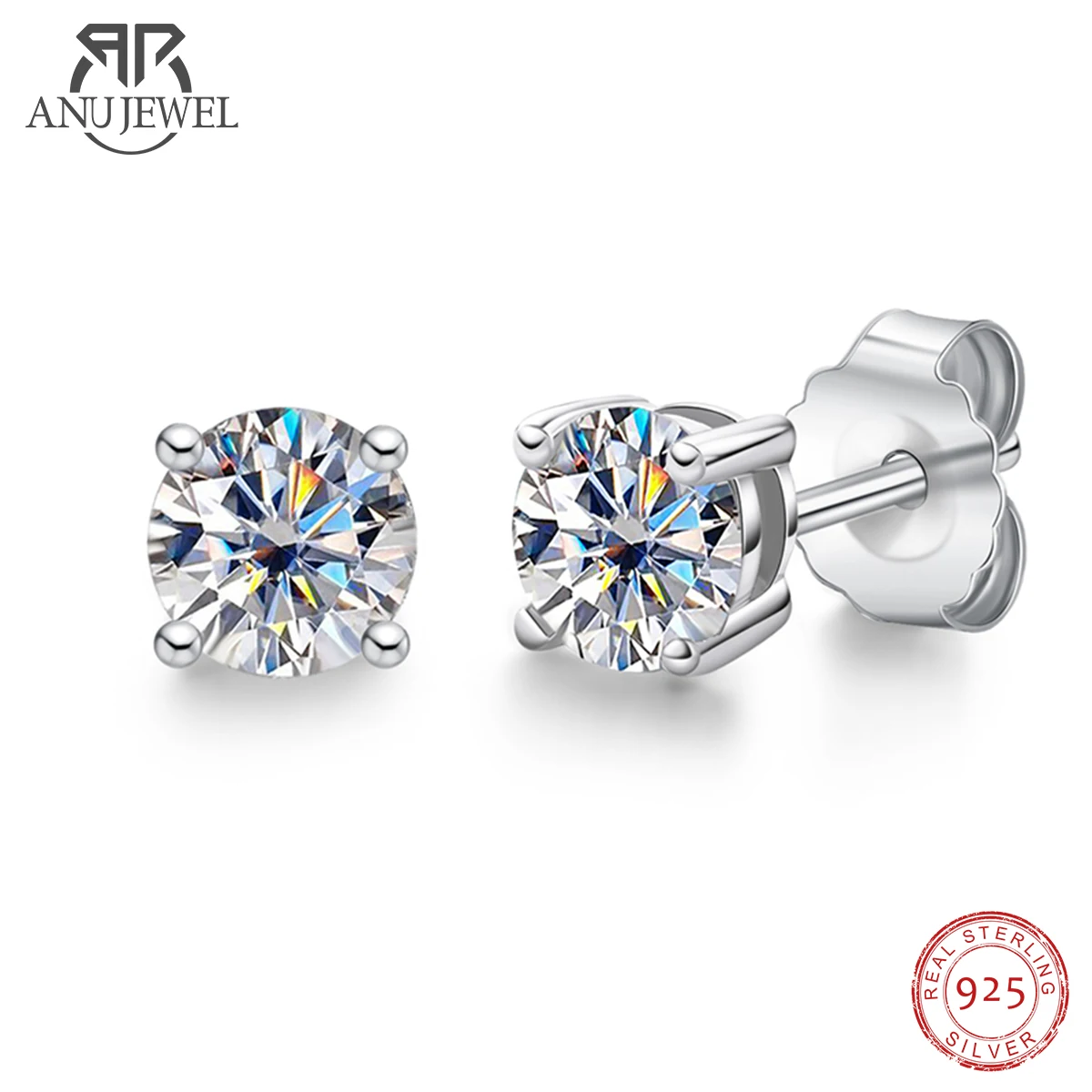 AnuJewel 4mm D Color Moissanite Diamond  Classic 925 Sterling Silver Stud Earring For Woman