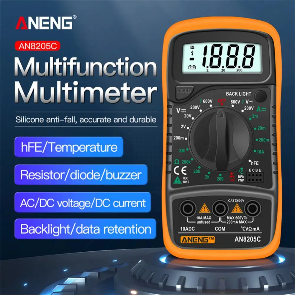 ANENGAN8205C Digital Multimeter Ultra-thin storage Professional Multimetro Auto Voltmeter AC DC 220V Resistance Handhold Testers