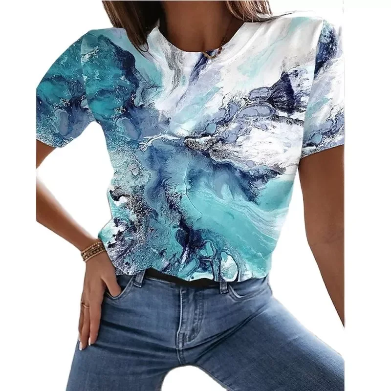 3D printing painting T-shirt landscape 3D print 2022 summer round neck new big deal