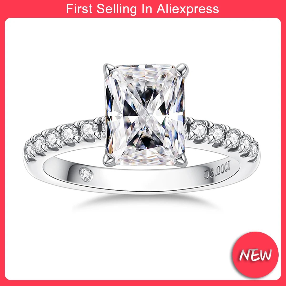  AnuJewel 3ct D Color Radiant Cut D Color Moissanite Engagement 925 Sterling Silver Rings For Woman Fine Jewelry Wholesale