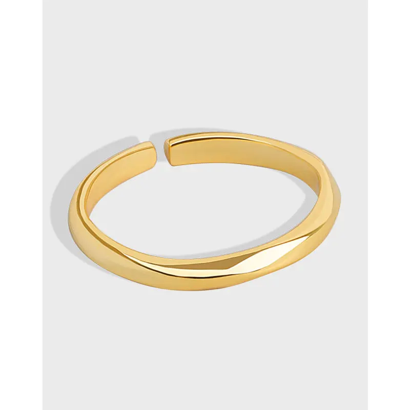 Lanre.Q 925 Sterling Silver Minimalist Finger Rings for Women Simple Texture Gold Plated Open Rings Band Silver Fine Jewelry