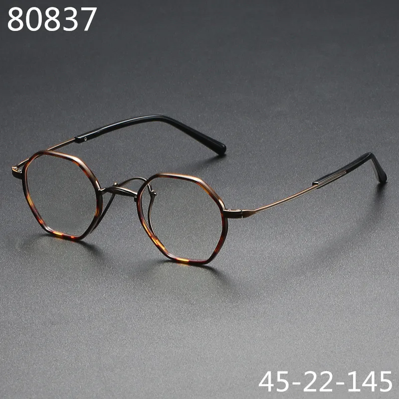 Japanese Handmade Titanium Acetate Women Glasses Frame Men Designer Retro Polygon 80837 Myopia Eyeglasses Optical Lens Eyewear