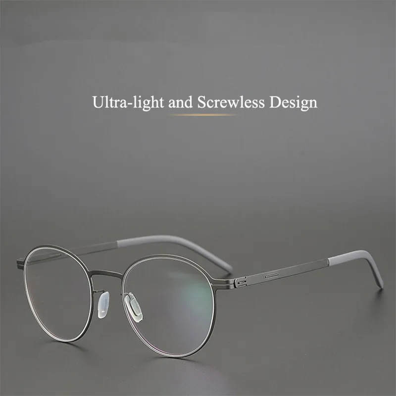 2023 German Titanium Alloy Ultra-light Men Business Glasses Frame Round Screwless Optical Prescription Eyeglasses Myopia Lens