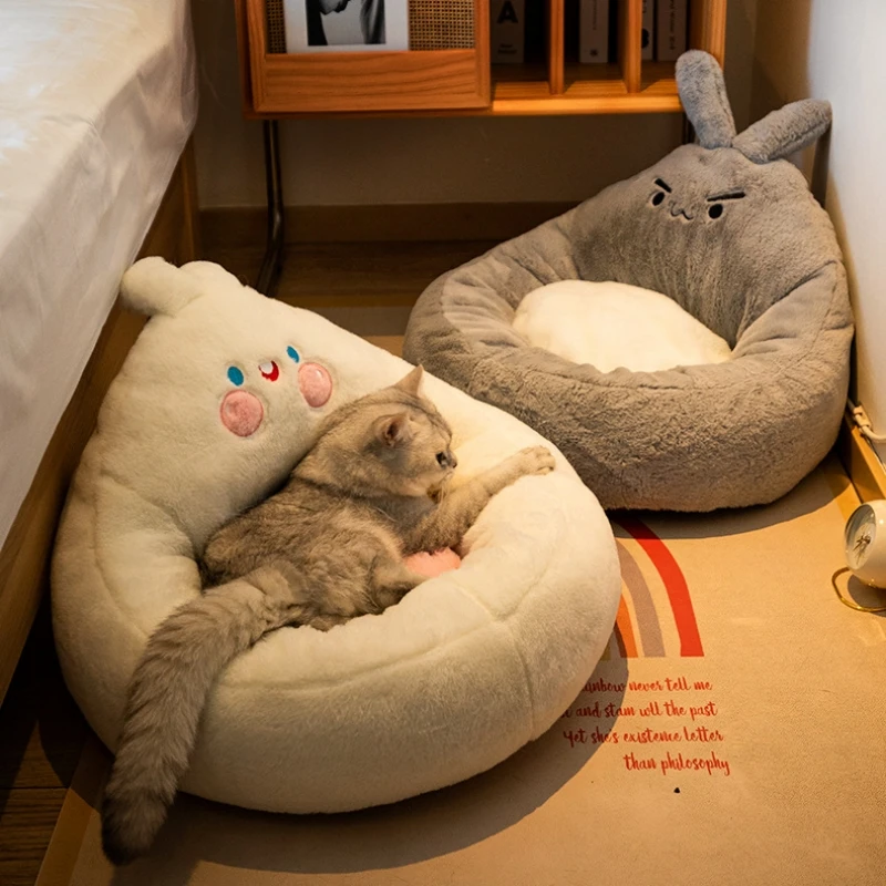 Large Size Cat Bed Pet Cats Sofa Cat House Cute Rabbit Soft Plush Pet Bed for Small Dog Kitten Winter Keep Warm Cat Nest Mat