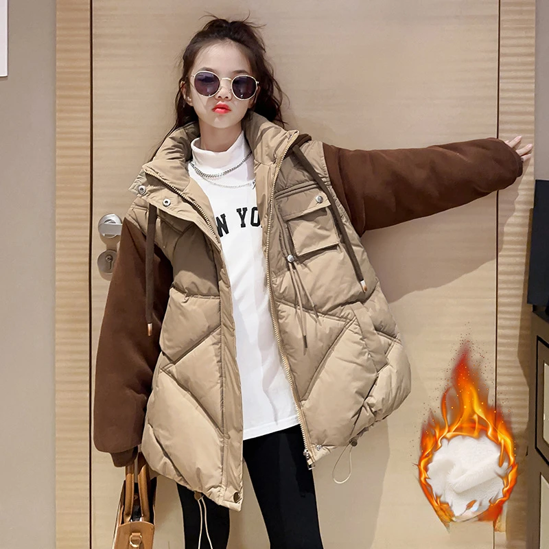 Children's Clothing Girls Winter Coat Casual Thicken Hooded Outerwear for Kids Fashion Splicing Teens Down Cotton Jacket 12 13 Years Children Parkas