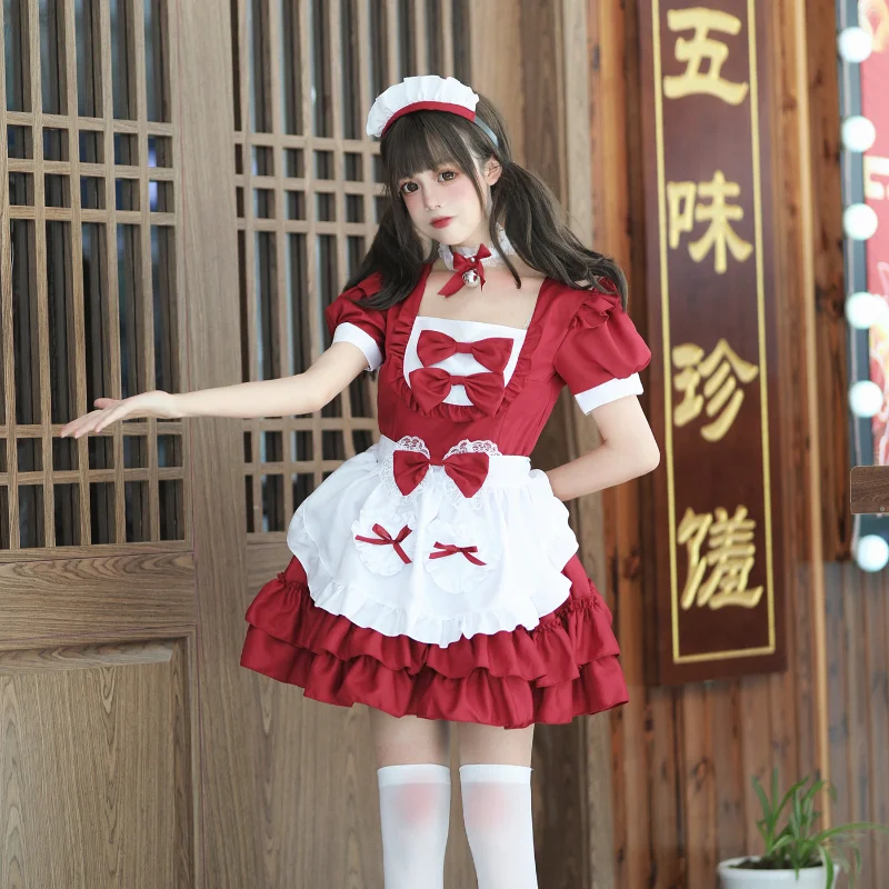 Harajuku Lolita Dress Red White Cute Anime Cosplay Maid Outfit Lolita Skirt JK Party Dress Goth Japanese Role Play Clothes