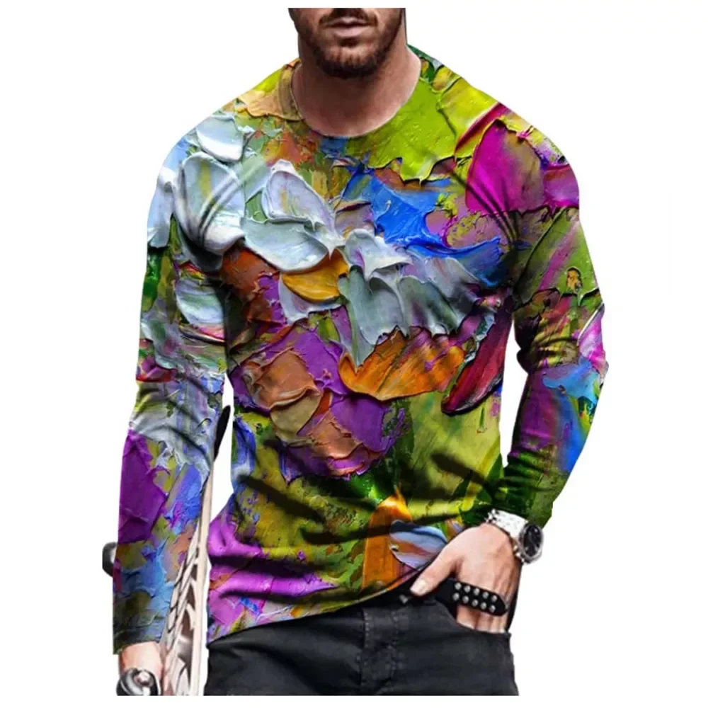 new summer hip-hop men's 3D T-shirt new cartoon printing three-dimensional pattern long-sleeved casual fashion sports