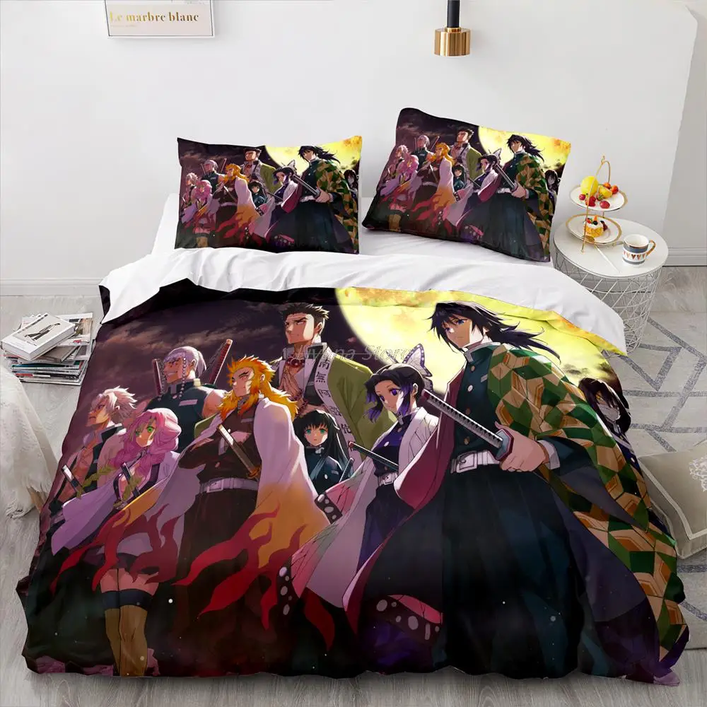 Japanese Anime Demon Slayer Bedding Set Twin Full Queen Size Demon Slayer Set Children Kid Bedroom Duvet Cover-01