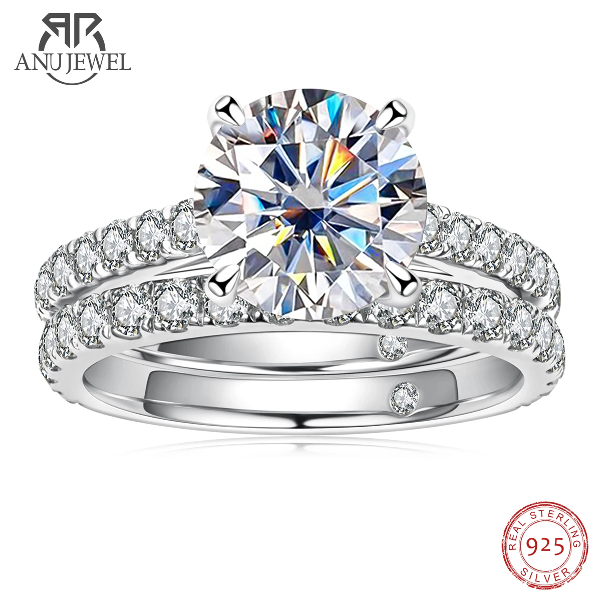 Fine Jewelry AnuJewel 3ct Main Stone(Total 4.15ct) D Color Moissanite Wedding Ring Set Wedding Band Silver Rings For Women With Certificate