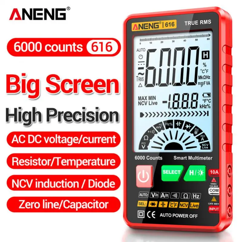 ANENG 616 Smart Digital Multimeter Touch Screen Multimetro Tester transistor 6000 Counts True RMS Auto Range DC/AC 10A Meter