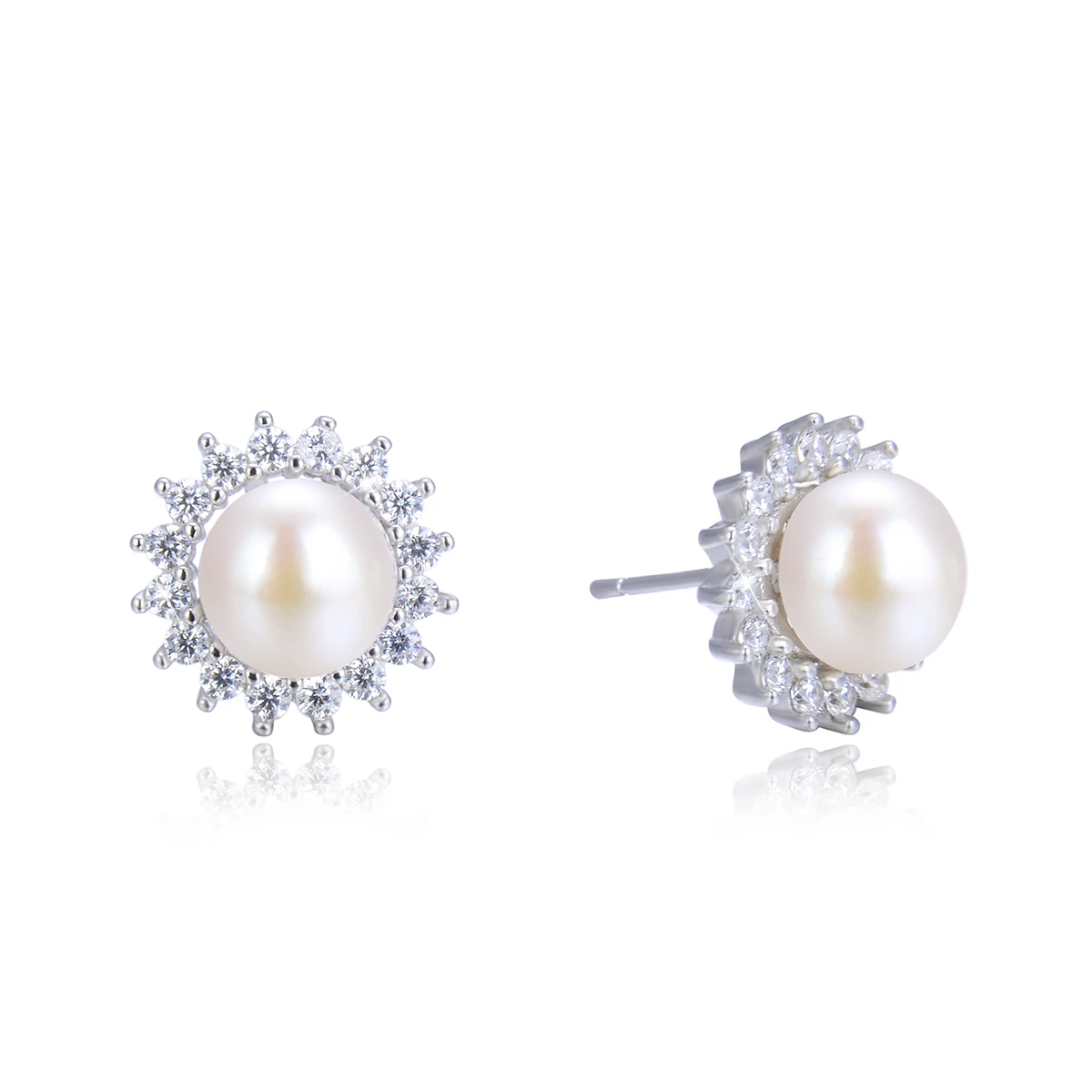 Fine Jewelry  AliExpress Pearl Earrings for Women Freshwater Cultured Pearl Stud Earrings 925 Sterling Silver Cubic Zirconia Studs for Girls Mother