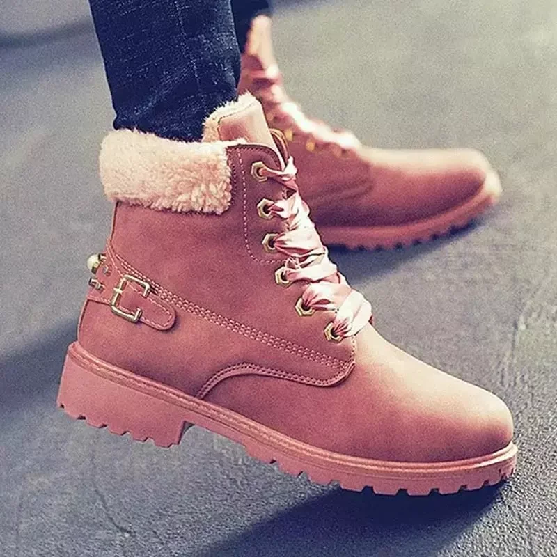 boots 2022 hot fashion lace-up snow boots women shoes female warm plus velvet winter ankle boots ladies shoes