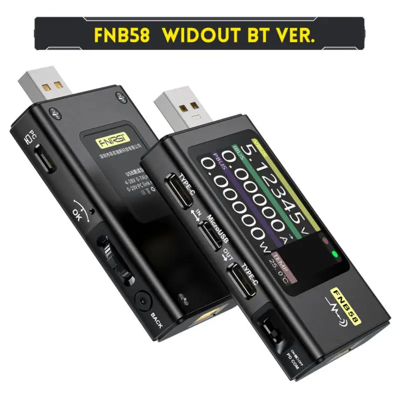 FNIRSI-FNB58 USB Tester Voltmeter Ammeter TYPE-C Fast Charge Detection Trigger Capacity Measurement Ripple Measurement